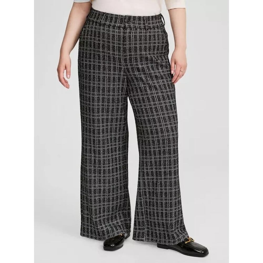 Torrid Black White Pull On Wide Leg Boucle High Rise Dress Pants Size 18T